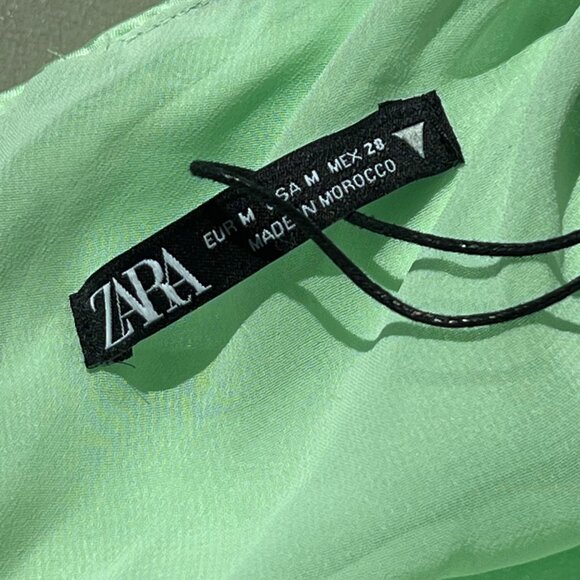 Zara Maxi Slip Dress Size Medium Mint Green Satin Spaghetti Straps Open Back - Picture 3 of 10